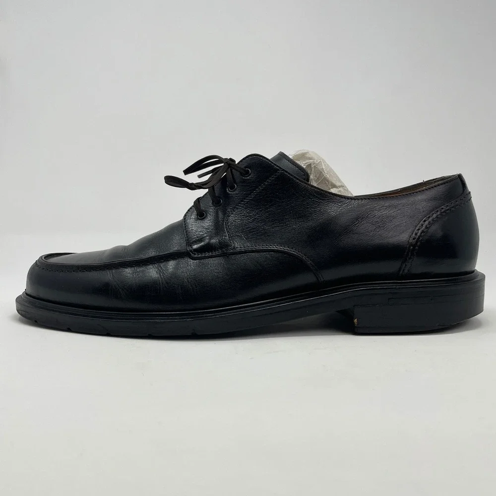 Salvatore‎ Ferragamo Mens Black Leather Moc Toe Derby Shoes 11 D Italy 6818 A23